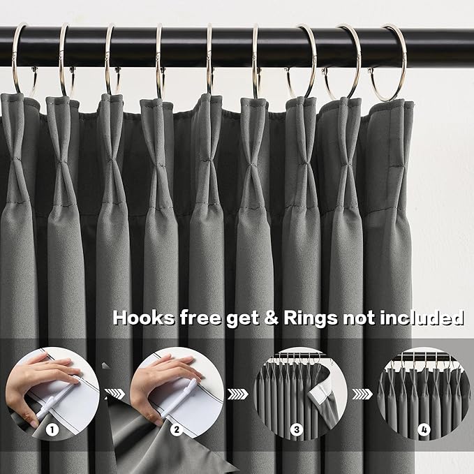 Grey Pinch Pleat Curtains & Drapes 156 Inches Long 2 Panels Set, Privacy - Image 2
