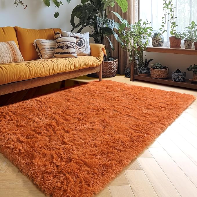 Amdrebio Burnt Orange Fall Shag Plush Area Rug 4x6 - Image 5