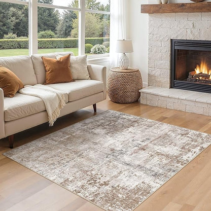 UERMEI Square Area Rugs : Washable 6x6 Neutral Modern Abstract Carpet - Image 3