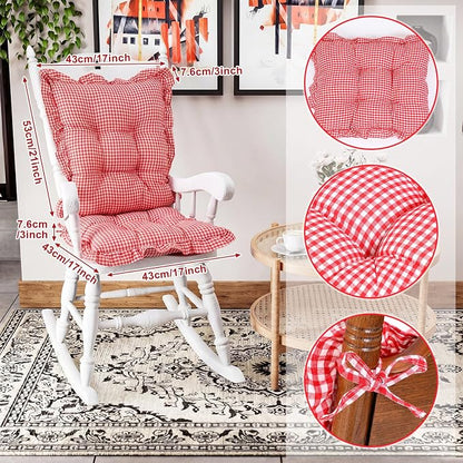 Lewtemi 2 Set Red Gingham Rocking Chair Cushion Village Ruffled Rocking Chair - Image 2