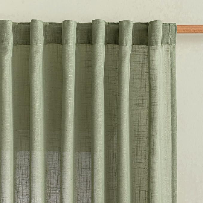 MYSKY HOME 108 Inches Long Sage Green Sheer Curtains - Image 3