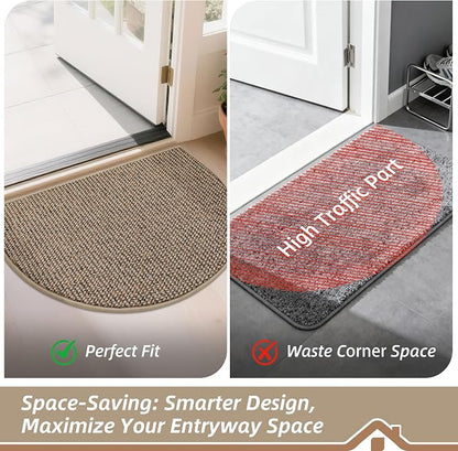BEQHAUSE Dirt Trapper Door Mat 32" x 48" Half Circle Non Slip Rugs, Taupe | - Image 6