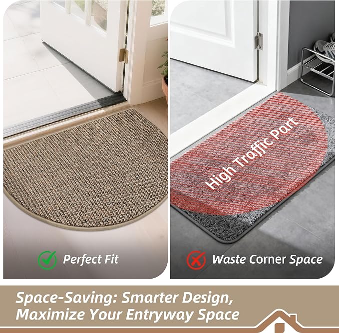 BEQHAUSE Dirt Trapper Door Mat 36" x 60" Half Circle Non Slip Rugs, Taupe | - Image 8