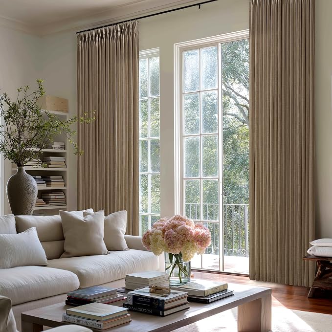 Dutch Cocoa Pleated Thick Linen Semi Sheer Curtains 108 Inch Long 2 Panels | - Image 9
