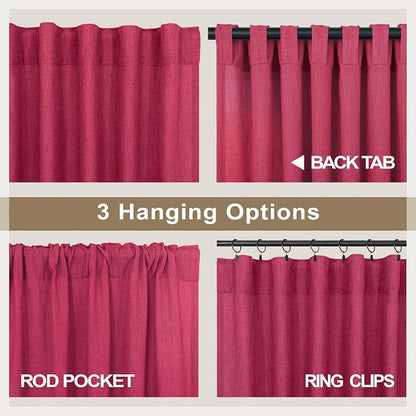 Pitalk Hot Pink Semi Sheer Curtains 96 Inch Long 2 Panel Set Rod Pocket Back - Image 4