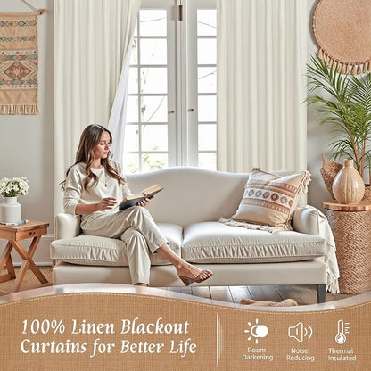 Natural 100% Blackout Linen Curtains 63 Inches - Image 2