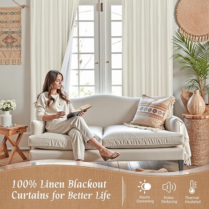 Linen Blackout Curtains for Bedroom 90 Inch - Image 2