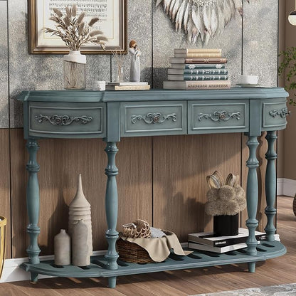 Retro Wood Curved Entryway Console Table 52-Inch Half Moon Hall Sofa Table - Image 3
