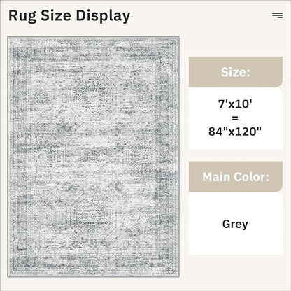 Soalmost 7x10 Area Rug for Living Room Washable Rugs Non-Slip Grey | Low-Pile - Image 5