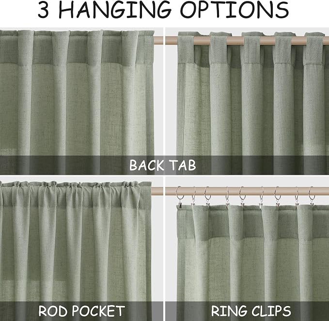 Desert Sage Linen Curtains 63 Inches Long 2 Panel Sets - Image 2
