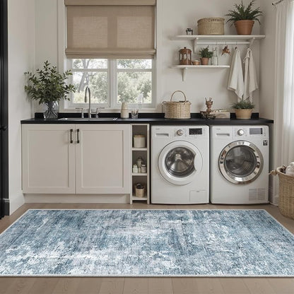 Soalmost Abstratc Runner Rug 2x6 Washable Kitchen Hallway Runners Blue/Grey | - Image 4