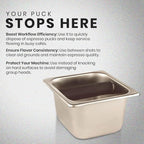 Rattleware Heavy-Duty Stainless Steel Knock Box Espresso Puck Disposal Durable Commercial Grade with Welded Bar Splash Guard All-Stainless Design for Busy Cafes and Home Baristas (6" x 5.5" x 4")