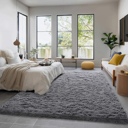 Amdrebio Grey Shag Furry Fuzzy Area Rug 5x8 - Image 3