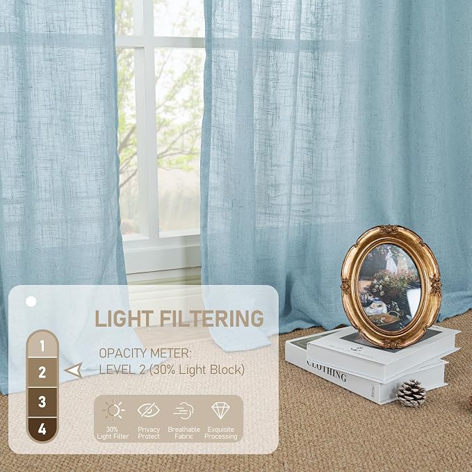 Stone Blue 72 inch Linen Textured Curtains - Image 4