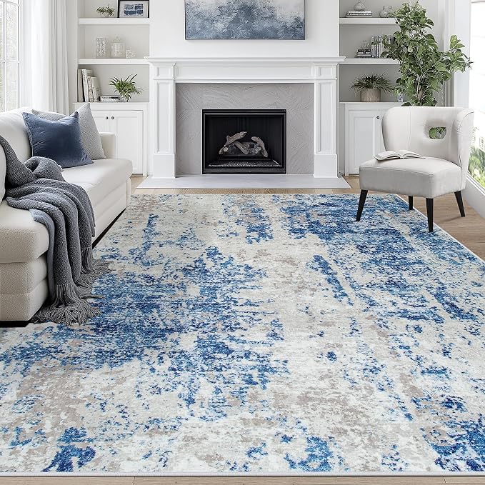 8x10 Area Rugs for Living Room Washable Bedroom Dining Room Blue Grey White | by Aelenmu
