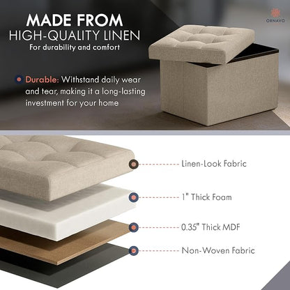 Ornavo Home Small Storage Ottoman, Foldable Collapsible Rectangle Linen Ottoman - Image 5