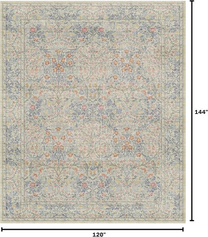 Vintage Washable Beige Blue 10x12 Rug - Image 2