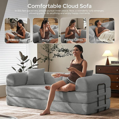 79" Convertible Sofa Bed with Fixed-Shape Frame & Removable Armrests, Modular - Image 8