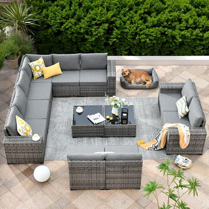 ovios 12 Pieces Patio Furniture Set, Outdoor Wicker Sectional Sofa by OVIOS