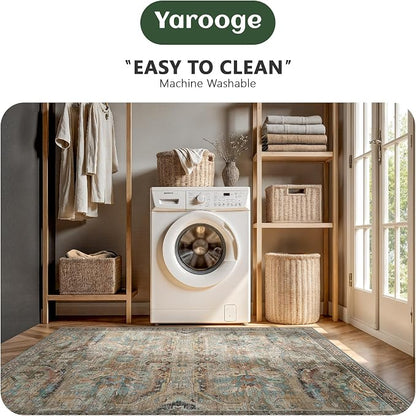 8x10 Area Rugs, Vintage Retro Soft Washable Rug, Non-Slip Low Pile Rugs - Image 5