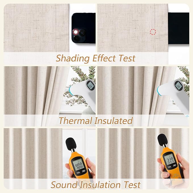 100% Blackout Linen Curtains 100 Inch Length 2 Panels Set - Image 4