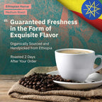 Kochere Ethiopian Harrar Whole Bean Coffee – 5 lb Bag – Organic, Single-Origin, Medium Roast – Artisanal Small-Batch Roasted for Specialty Cafés & Discerning Coffee Lovers