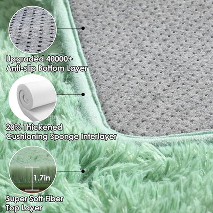 Sage Green 3x5 Rugs for Bedroom, Fluffy Bedside Area Rug, Soft Plush Shaggy - Image 3