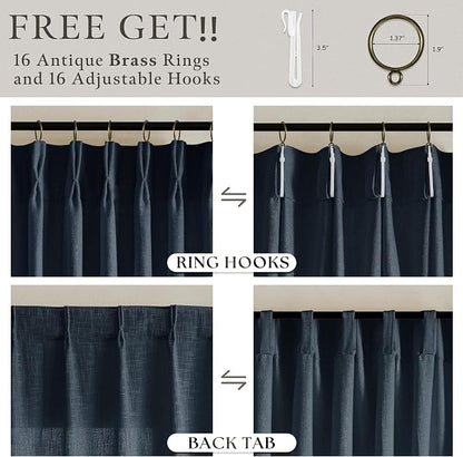 Pinch Pleat Linen Light Filtering Privacy Dark Navy Blue Curtains 50Wx105L | - Image 5