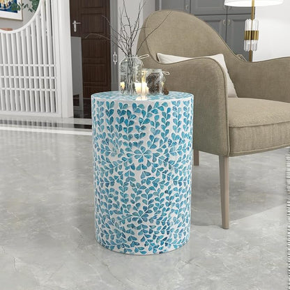 PEMAR Mother of Pearl Inlaid Cylinder Drum End Table Nacre Capiz Shell Side - Image 6