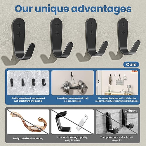 10PCS Wall Hooks - Coat, Backpack & Hanging Hooks for Bathroom, Bedroom, Entryway