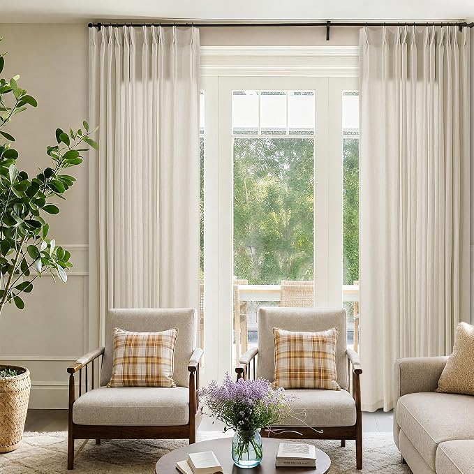 72 x 108 Inch Linen Curtains Pinch Pleated Extra Wide Semi Sheer | Light by DUKIYO