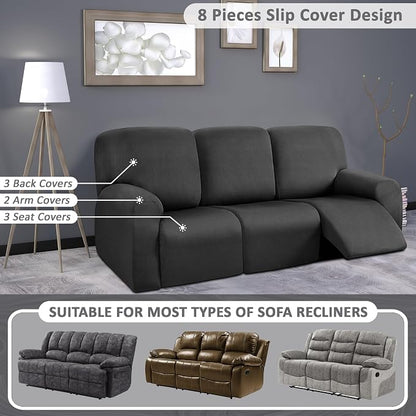 ULTICOR 8-Pieces Recliner Sofa Covers, Yarn Dyed Stretch Reclining Couch Covers - Image 5