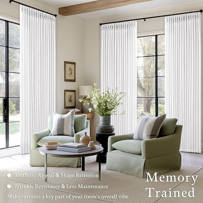Snow White Pleated Linen Semi Sheer Light Filtering Neutral Curtains 50x96 | - Image 2