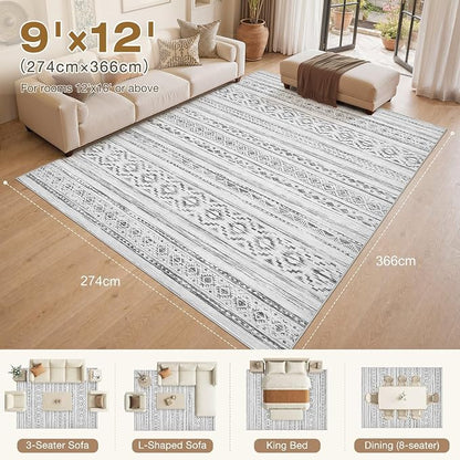 cotiled Boho 9x12 Area Rug for Living Room: Large Moroccan Washable Rug | Solve - Image 2