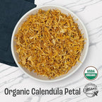 J Mac Botanicals, Organic Calendula Petals (4 oz) edible dried flowers petals, pairs well with edible dried rose petal, edible flowers for ice cubes, edible flowers for food, beverages, bath bombs