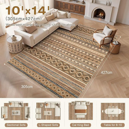 cotiled Boho 10x14 Area Rug for Living Room: Large Moroccan Washable Rug | - Image 7