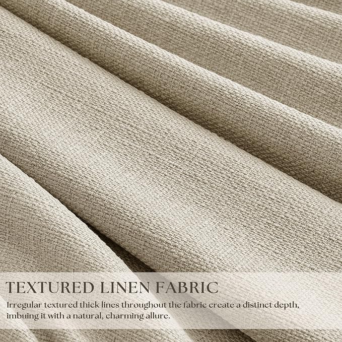 Oatmeal Pinch Pleated 100% Blackout Linen Curtains 100 Inch Length 2 Panel | - Image 2