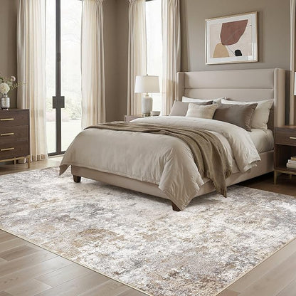 UERMEI 8x11 Area Rug Living Room Rugs Washable Neutral Brown Grey Carpet | - Image 5