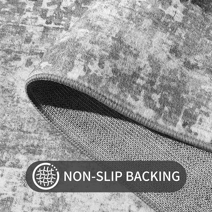 Living Room Rug 5x7 Gray Area Rug Machine Washable Boho Rug Non Slip Abstract - Image 6