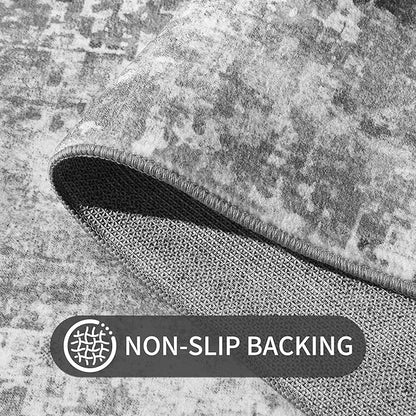 Living Room Rug 5x7 Gray Area Rug Machine Washable Boho Rug Non Slip Abstract - Image 6
