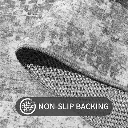 Area Rug 4x6 Grey Rug Washable Boho Rugs Non Slip Low Pile Abstract Small Carpet - Image 7