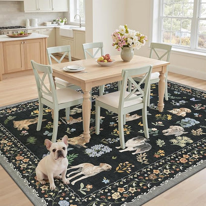 Soalmost Dog 6x9 Area Rugs for Living Room, Washable Animal Soft Rug Black | - Image 4