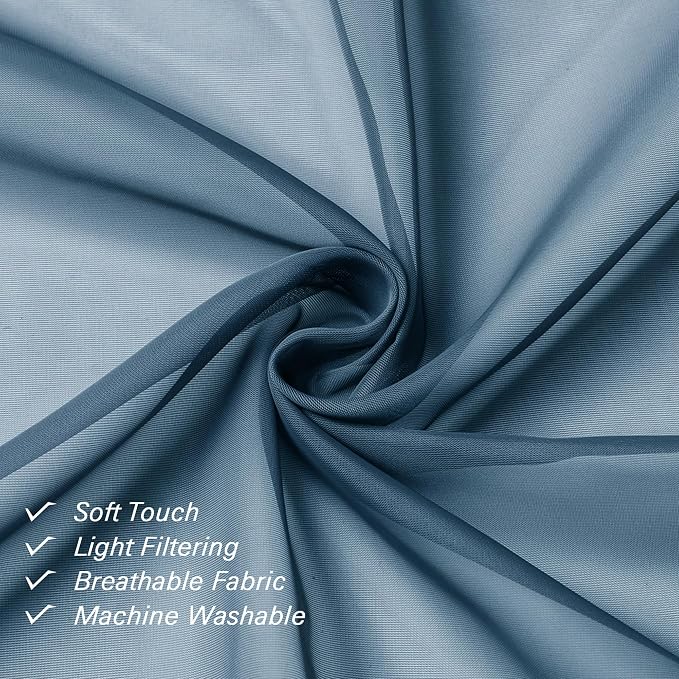 Dusty Blue Sheer Curtains 90 Inches Long 2 Panels, Light Filtering Breathable - Image 7