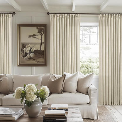 Pinch Pleated Extra Wide Beige Linen Curtain 84 Inches Long 70 Wide 1 Panel | - Image 9