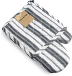 Oven Mitts & Potholder Set - Durable Heat Resistant Gloves - Thick Mittens for Kitchen - Suitable for Cooking, Baking, Grilling - BBQ- 2 Oven Mitts & 2 Potholders - Black Stripes - Casa De Lan