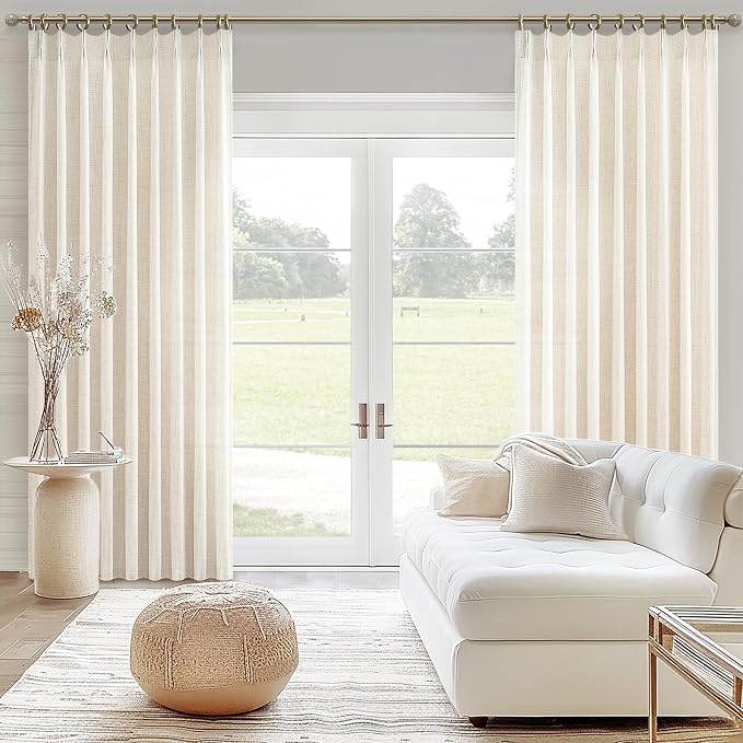 PleatedDrapes Extra Long 120 Inch Living Room Curtains, Ivory Beige Textured - Image 6