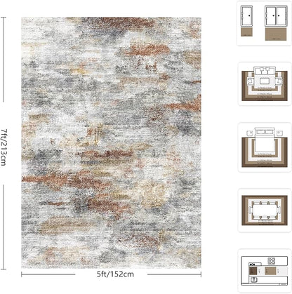 5x7 Area Rugs, Abstract Morden Soft Washable Rug, Non-Slip Low Pile Rugs - Image 2
