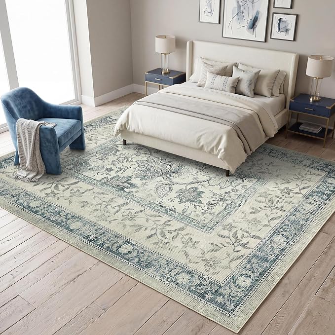 GarveeHome Vintage Blue Area Rug 9x12 - Image 3