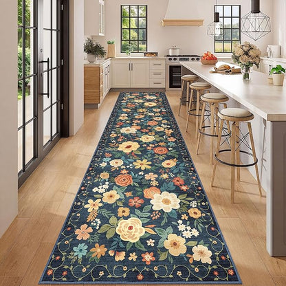 DUKINO 3x12 Washable Runner Rug Long Hallway Runner Rug Non Slip Navy Blue | - Image 3