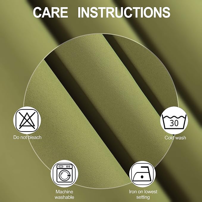 Blackout Curtains 66 x 84 inch/Olive Green Curtains Set of 2 Panels/Thermal - Image 4